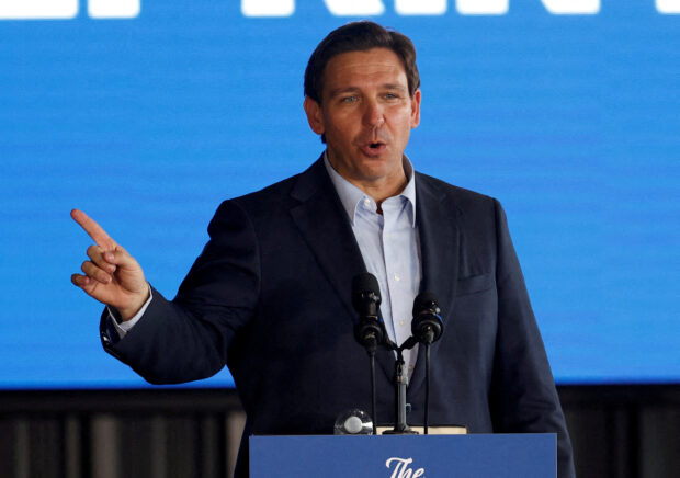 FILE PHOTO: Florida Governor and likely 2024 Republican presidential candidate Ron DeSantis speaks as part of his Florida Blueprint tour in Pinellas Park, Florida, U.S. March 8, 2023.  REUTERS/Scott Audette/File Photo