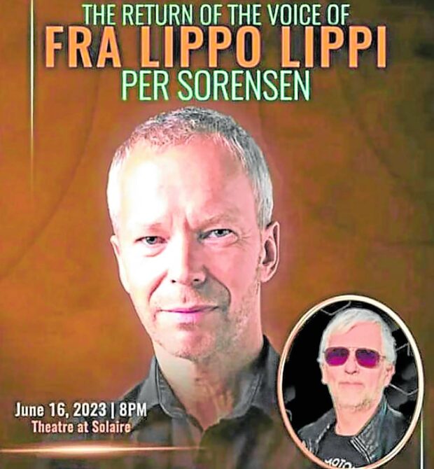 Poster of Sorensen’s show at Solaire with Steve Hovington (inset)