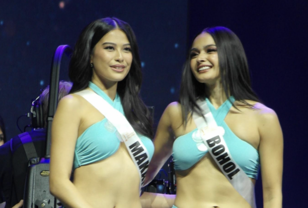 Miss Universe Philippines Michelle Dee (left) and Miss Supranational Philippines Pauline Amelinckx share a tender moment during the announcement of the Top 10./ARMIN P. ADINA