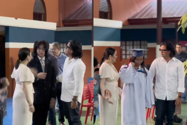 Claudine Barretto and Raymart Santiago reunite for Sabine and Santino's respective academic events. Images: Screengrab from Instagram/@claubarretto