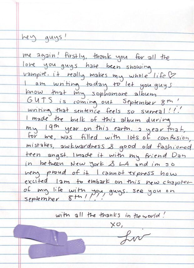 letter from Olivia Rodrigo