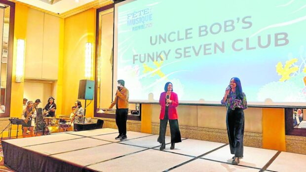 Uncle Bob’s Funky Seven Club performs at the Fête de la Musique Philippines 2023 launch at Raffles Makati.—PHOTO BY ARMIN P. ADINA