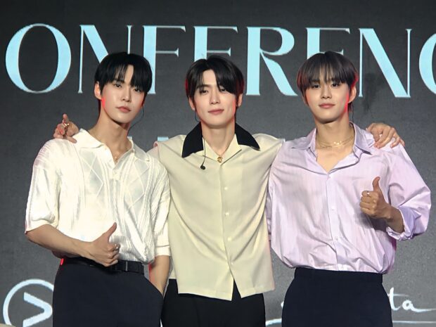 NCT DoJaeJung members (from left) Doyoung, Jaehyun, Jungwoo. Image: HANNAH MALLORCA/INQUIRER.net