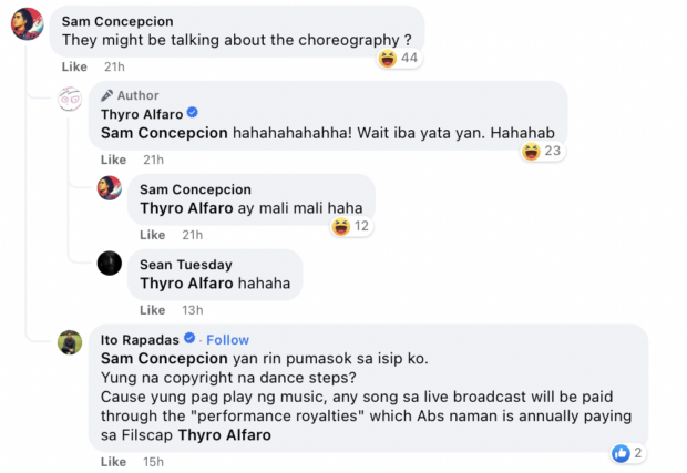 screenshot of comments from Thyro Alfaro's Facebook post