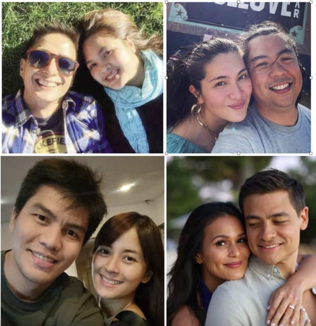 Judy Ann Santos with Ryan Agoncillo; Dimples Romana with husband Boyet; Bianca Gonzalez with JC Intal; and, Iza Calzado with Ben Wintle. Images from Instagram