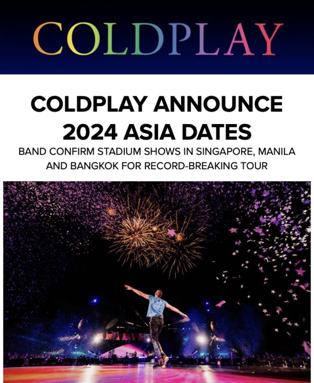 Coldplay reveals Asian tour dates for 2024, features stadium