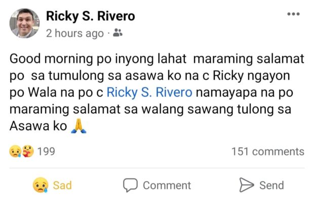 Image: Screengrab from Facebook/Ricky S Rivero