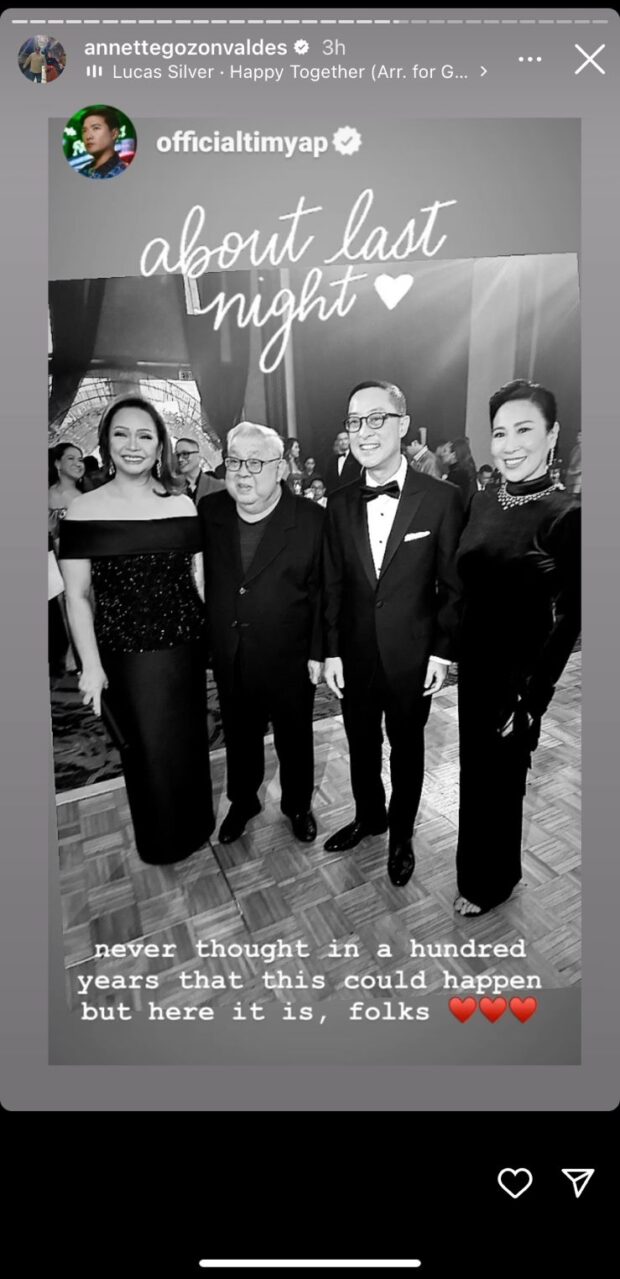 Cory Vidanes, Felipe Gozon, Carlo Katigbak and Annette Gozon-Valdes. Image from Instagram / @annettegozonvaldes / @officialtimyap