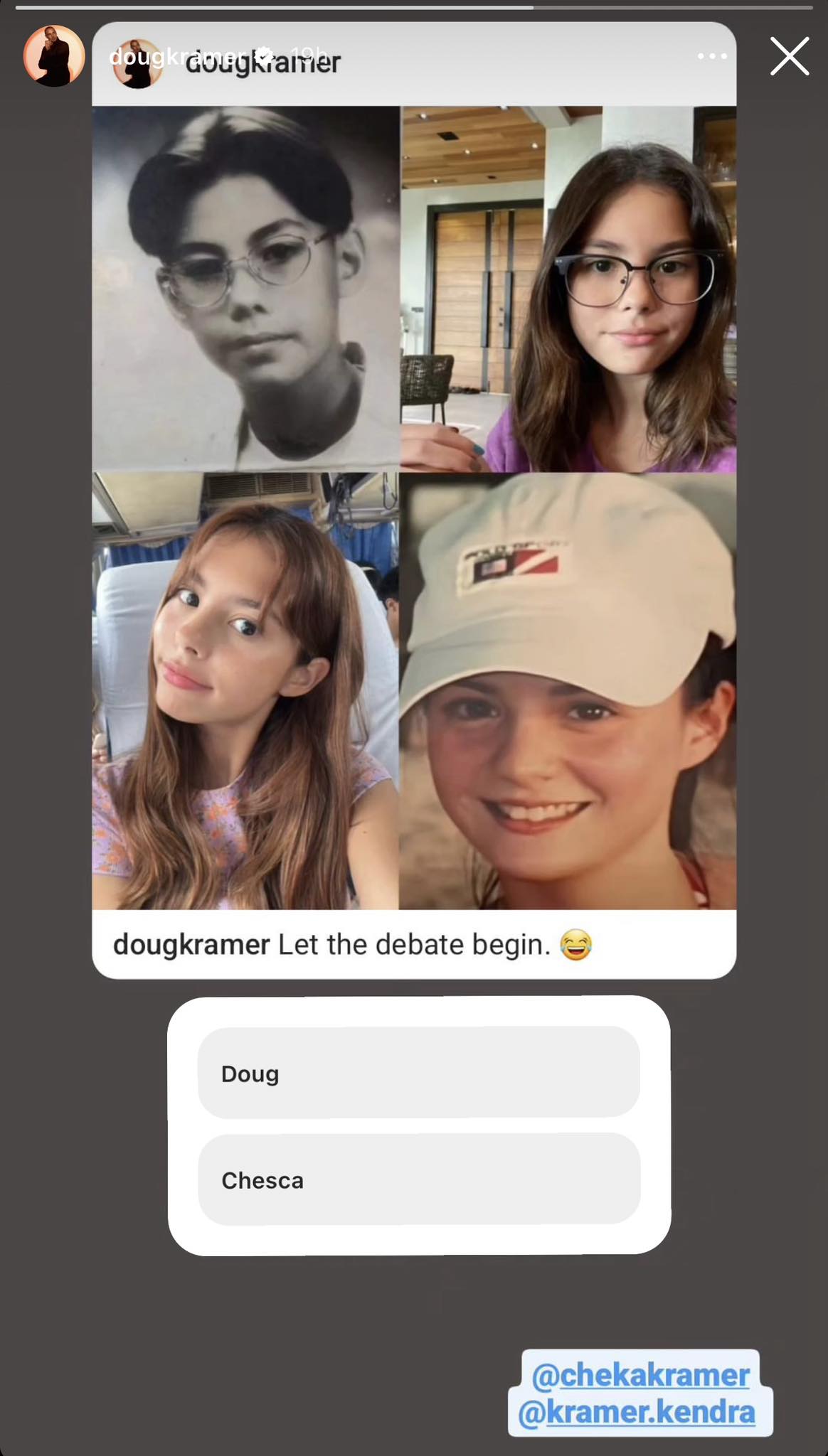 Doug Kramer opens 'debate' on which parent eldest Kendra takes after