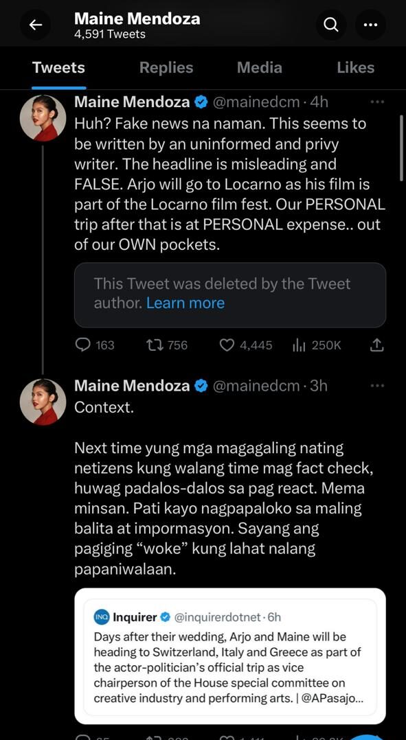 Screenshot from Maine Mentoza's post on X.