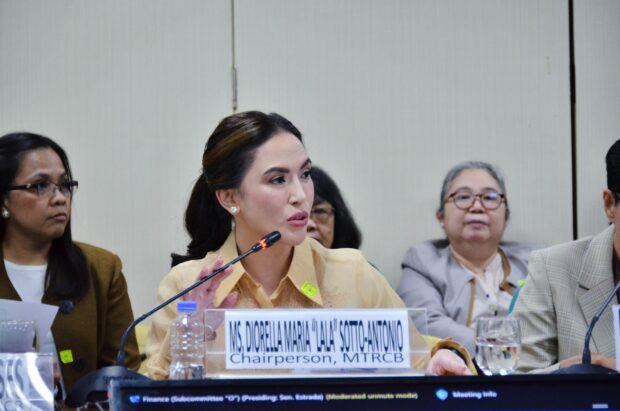 MTRCB Chair Lala Sotto during the Senate deliberations on the agency's budget. Image from MTRCB / Facebook