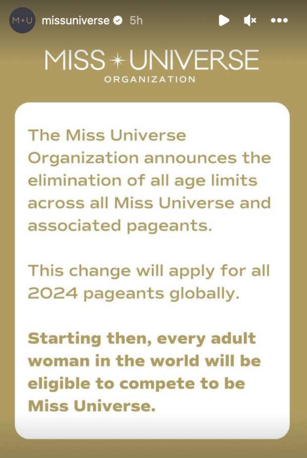 Miss Universe announcement on Instagram Stories