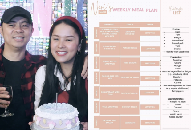 Chito Miranda and Neri Naig-Miranda. Left, Neri's controversial budget meal plan. Images from Instagram.