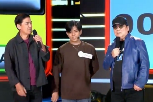 (From left) Vic Sotto, a contestant on "EAT," Joey de Leon. Image: Screengrab from Facebook/TVJ