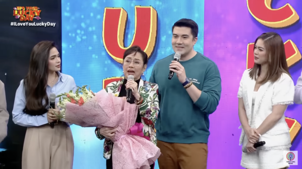 Vilma Santos with "It's Your Lucky Day" hosts Luis Manzano, Andrea Bautista, Shaina Magdayao. Screengrab from ABS-CBN YouTube