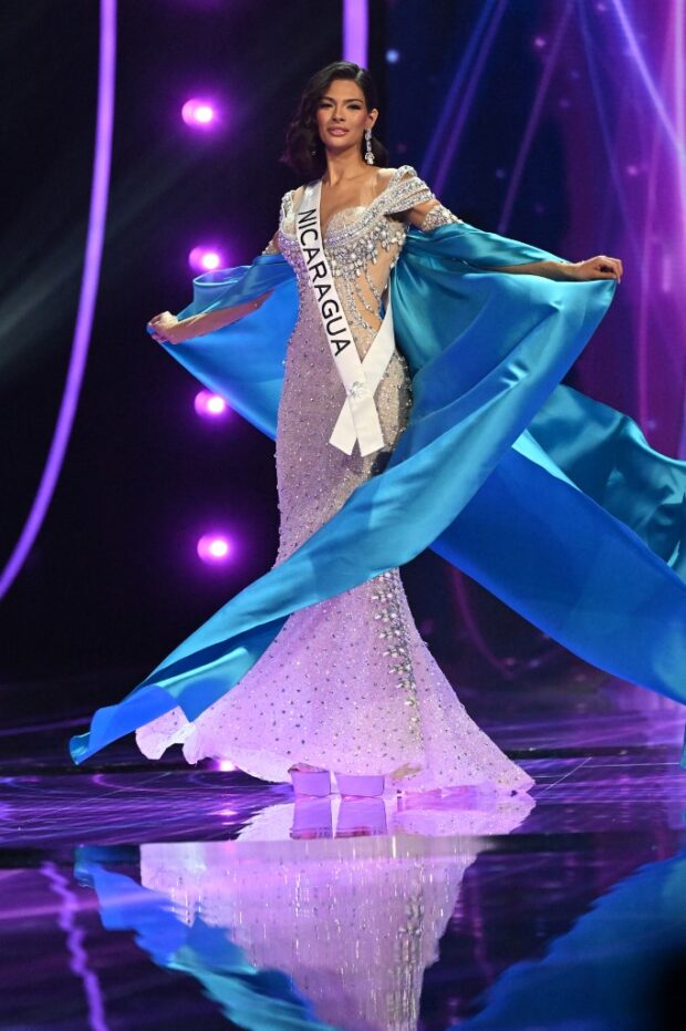Miss Nicaragua, Sheynnis Palacios, walks on stage during the 72th edition of the Miss Universe pageant, in San Salvador on November 18, 2023. (Photo by Marvin RECINOS / AFP)