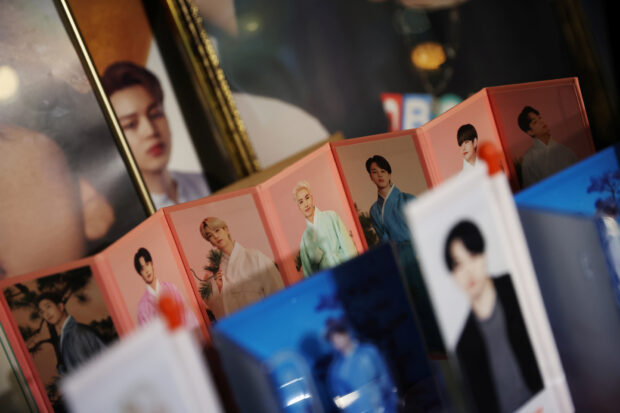 FILE PHOTO: K-pop boy band BTS' goods are seen on display at a cafe in Seoul, South Korea, June 15, 2022. REUTERS/Kim Hong-Ji/File Photo