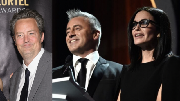 Matthew Perry during the 32nd Annual Lucille Lortel Awards in New York City (left), and Matt LeBlanc and Courteney Cox during the 2016 Writers Guild Awards (right). Images from Getty Images via AFP