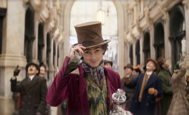 Timotee Chalamet from a clip of the "Wonka" movie. Photo from Warner Bros. Pictures