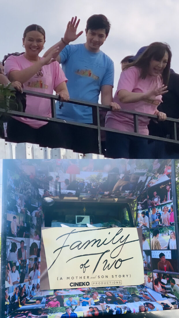 “A Family of Two” flaunted its movie scenes all over its float, with lead stars Alden Richards, Sharon Cuneta, and Miles Ocampo greeting the fans. | Image: Jessica Ann Evangelista, INQUIRER.net