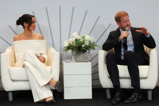 Britain's Prince Harry, Duke of Sussex and his wife Meghan, Duchess of Sussex participate in a panel held during Project Healthy Minds' second annual World Mental Health Day Festival and The Archewell Foundation Parents' Summit: Mental Wellness in the Digital Age in New York City, U.S., October 10, 2023. REUTERS/Mike Segar/files