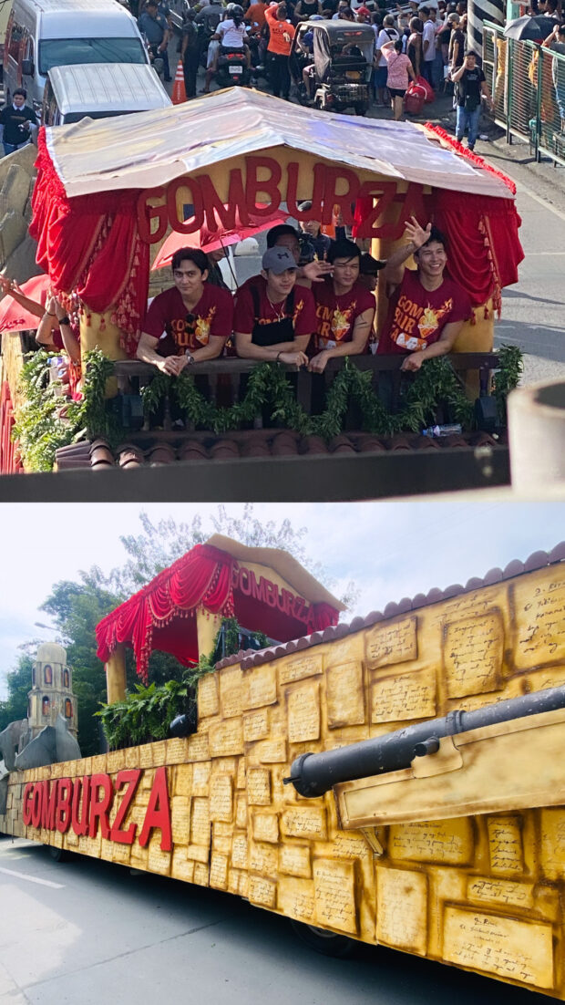 Decorated with cannons, Spanish colonial letters, a church tower, cast members Enchong Dee, Elijah Canlas, and Cedrick Juan joined this year’s motorcade for “GomBurZa” | Image: Jessica Ann Evangelista, INQUIRER.net
