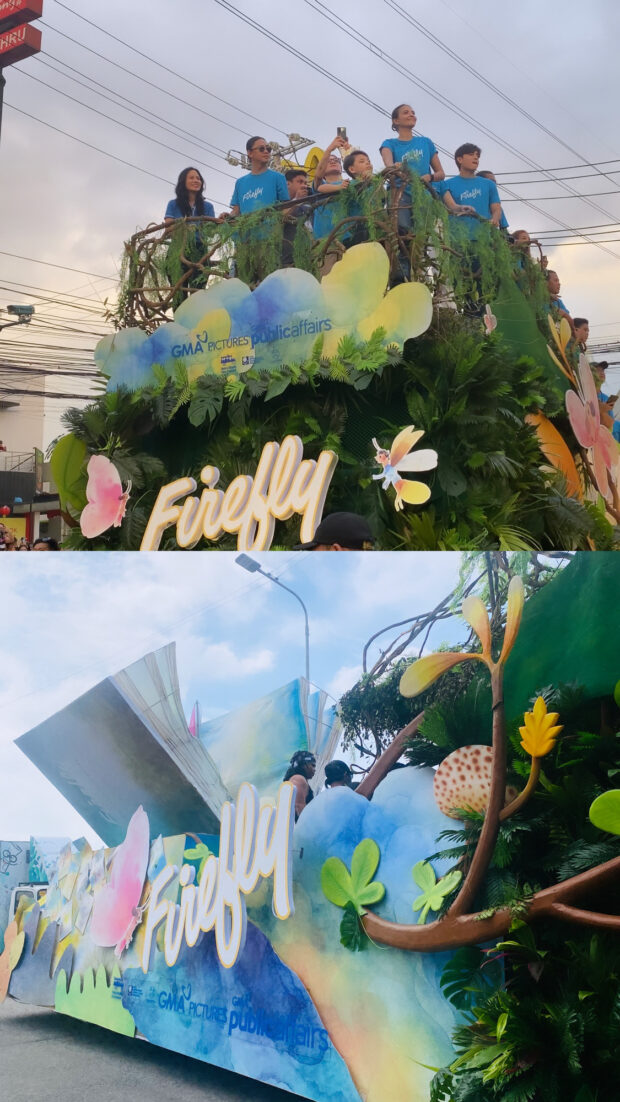 Alessandra de Rossi, Max Collins, Ysabel Ortega, Miguel Tanfelix, Yayo Aguila, and Euwenn Mikaell on board the "Firefly" float | Image: Jessica Ann Evangelista, INQUIRER.net