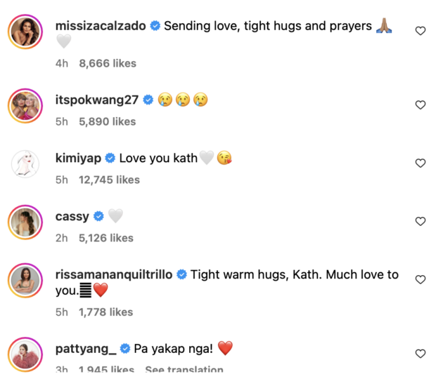 Kathniel. Friends' messages of support. Images from Kathryn Bernardo's Instagram 