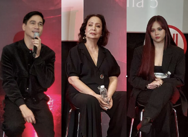 "Mallari" stars Piolo Pascual, Gloria Diaz and Janella Salvador during a media gathering. Combined images from Armin P. Adina