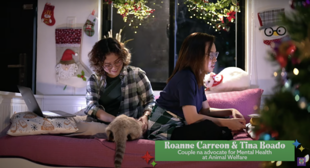 Real life queer couple Roanne Carreon & Tina Boado in ABS-CBN's 2023 Christmas station ID