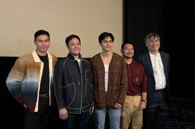 The cast of MMFF 2023 film "GomBurZa" with director Pepe Diokno (second from left). Image: Hannah Mallorca/INQUIRER.net
