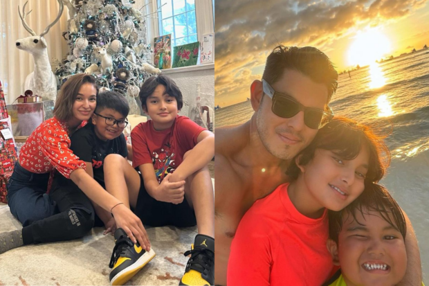 Sarah Lahbati (leftmost) and Richard Gutierrez with their kids Zion and Kai. Images from Sarah and Richard's Instagram accounts.