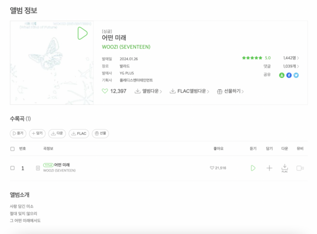 A screengrab of "What Kind of Future's" description on Korean streaming platform Melon. Image: Screengrab from Melon