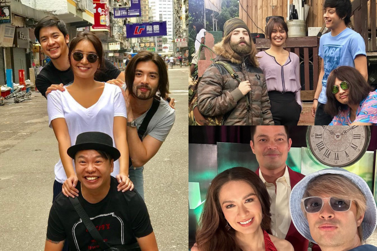 Joross Gamboa (fourth from left) on the sets of "Hello, Love, Goodbye," and "The Hows of Us," and during the mediacon for "Rewind." Images: Instagram/@joross_gamboa