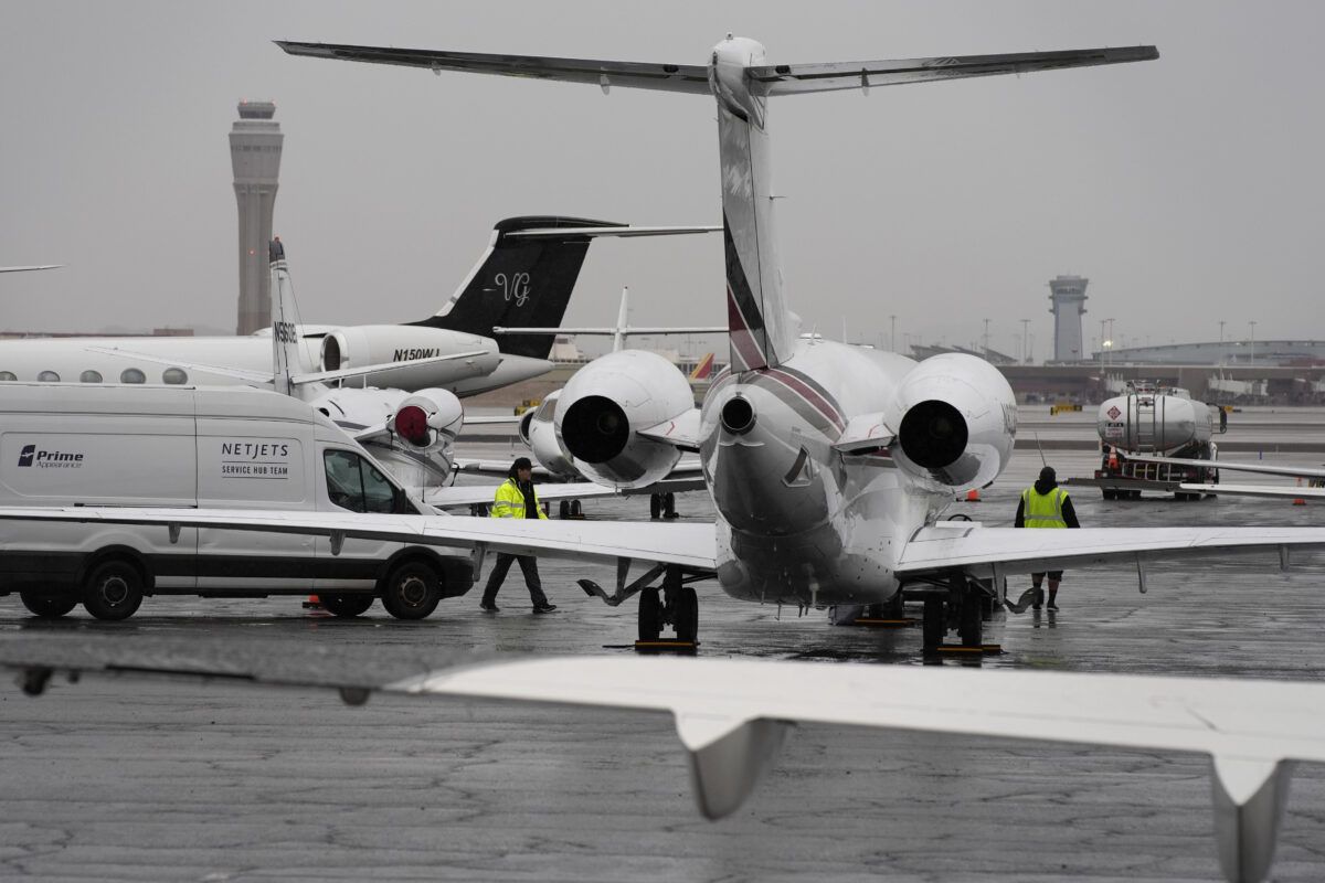 Planes at a private jet terminal at Harry Reid International Airport