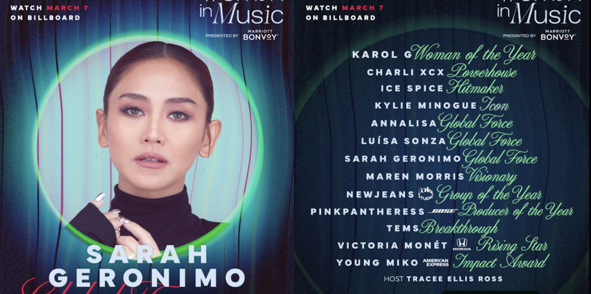 Sarah Geronimo to be awarded at Billboard's Women in Music | Images: X/Billboard