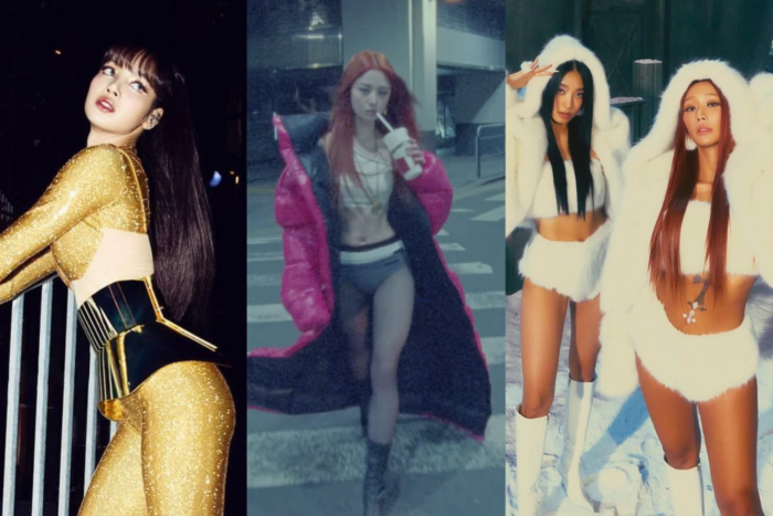 (From left) Blackpink's Lisa, LE SSERAFIM's Yunjin, Bora and Hyolyn of Sistar19. Images: Lisa's Instagram, HYBE Labels, Klap Entertainment