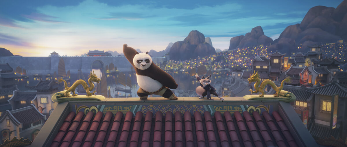  characters Po (left) and Zhen in a scene from "Kung Fu Panda 4" 