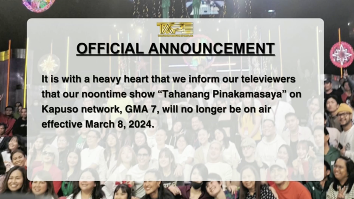 'Tahanang Pinakamasaya' ceases airing due to 'unwanted circumstances'—TAPE