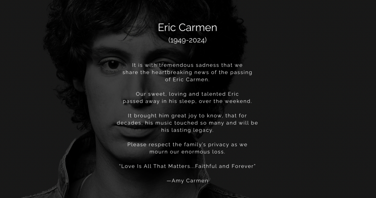 'All By Myself' singer Eric Carmen dead at 74