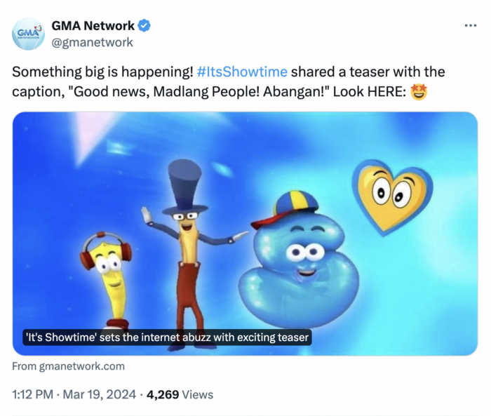 Is "It's Showtime" moving to GMA's noontime slot? Image: Screengrab from X/@gmanetwork