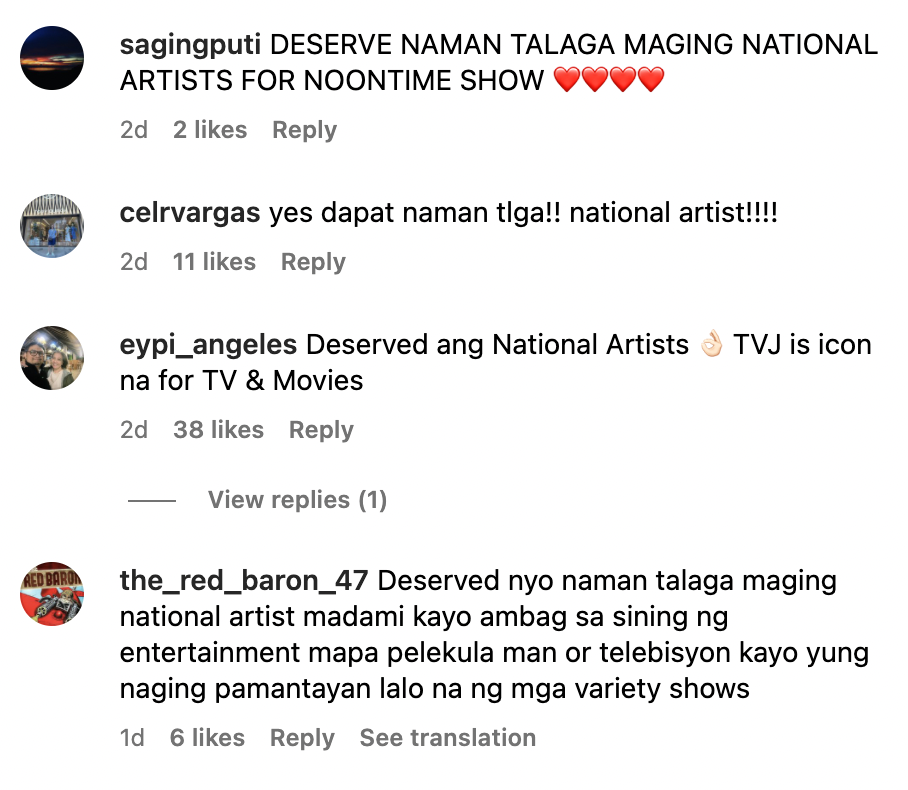 Joey de Leon on suggestions to name TVJ as national artists: 'Wag na'