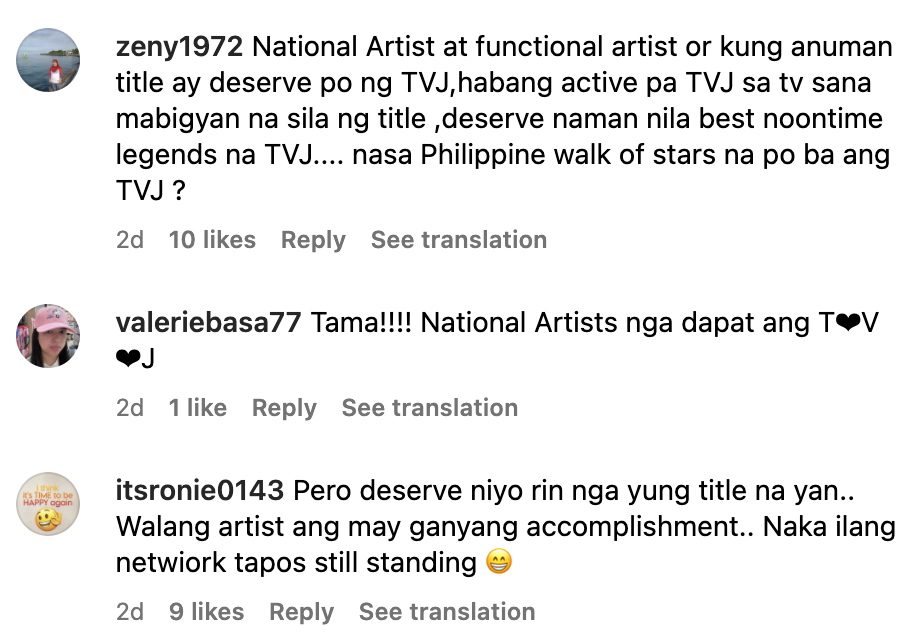 Joey de Leon on suggestions to name TVJ as national artists: 'Wag na'