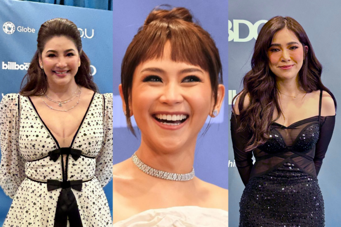 Billboard PH Women in Music: Female artists, singers dazzle on blue carpet | (From left) Regine Velasquez, Sarah Geronimo, and Moira Dela Torre on the Billboard PH Women in Music blue carpet. Images: Instagram/@gproductionsph, Hannah Mallorca/INQUIRER.net