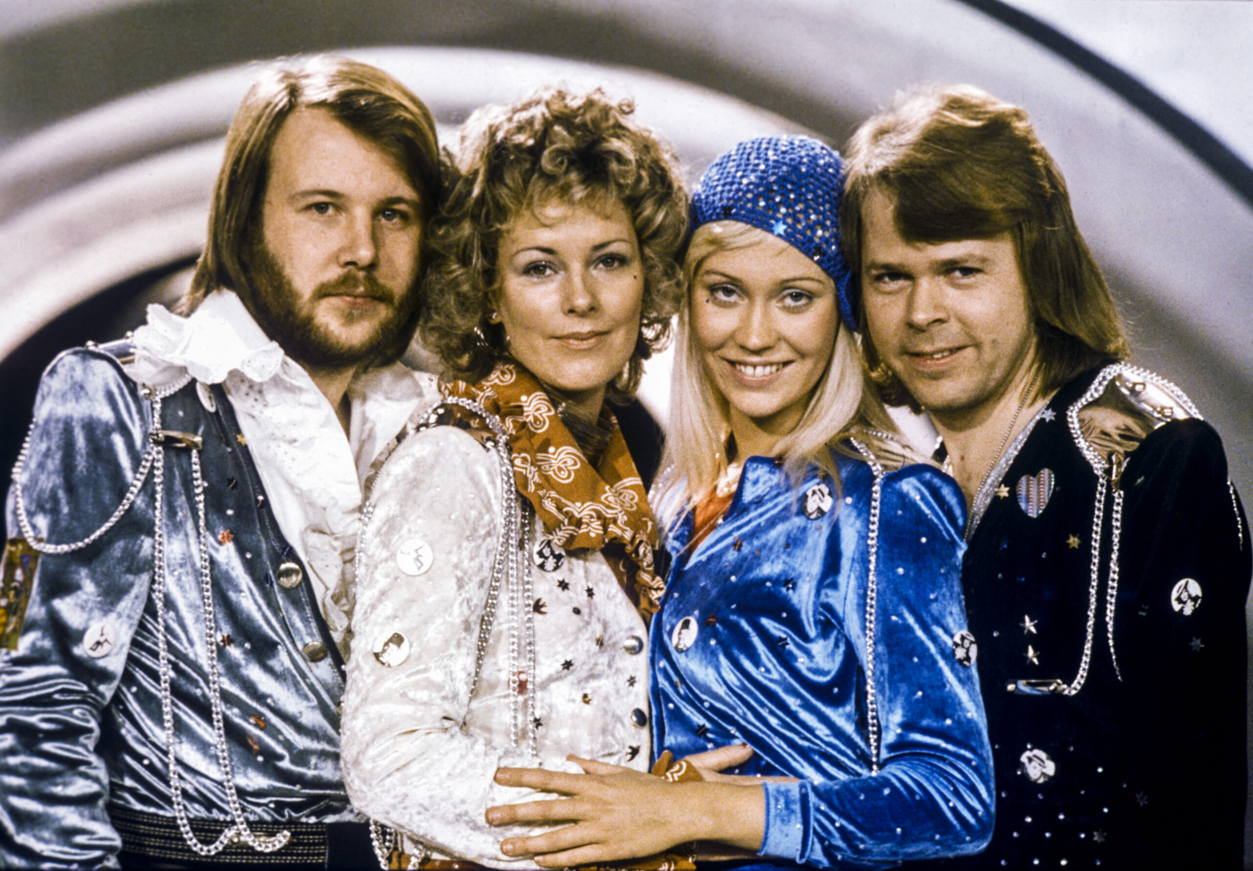 Picture taken in 1974 in Stockholm shows the Swedish pop group Abba with its members (from left) Benny Andersson, Anni-Frid Lyngstad, Agnetha Faltskog and Bjorn Ulvaeus posing after winning the Swedish branch of the Eurovision Song Contest with their song "Waterloo." Image: Olle Lindeborg/TT News Agency via AFP