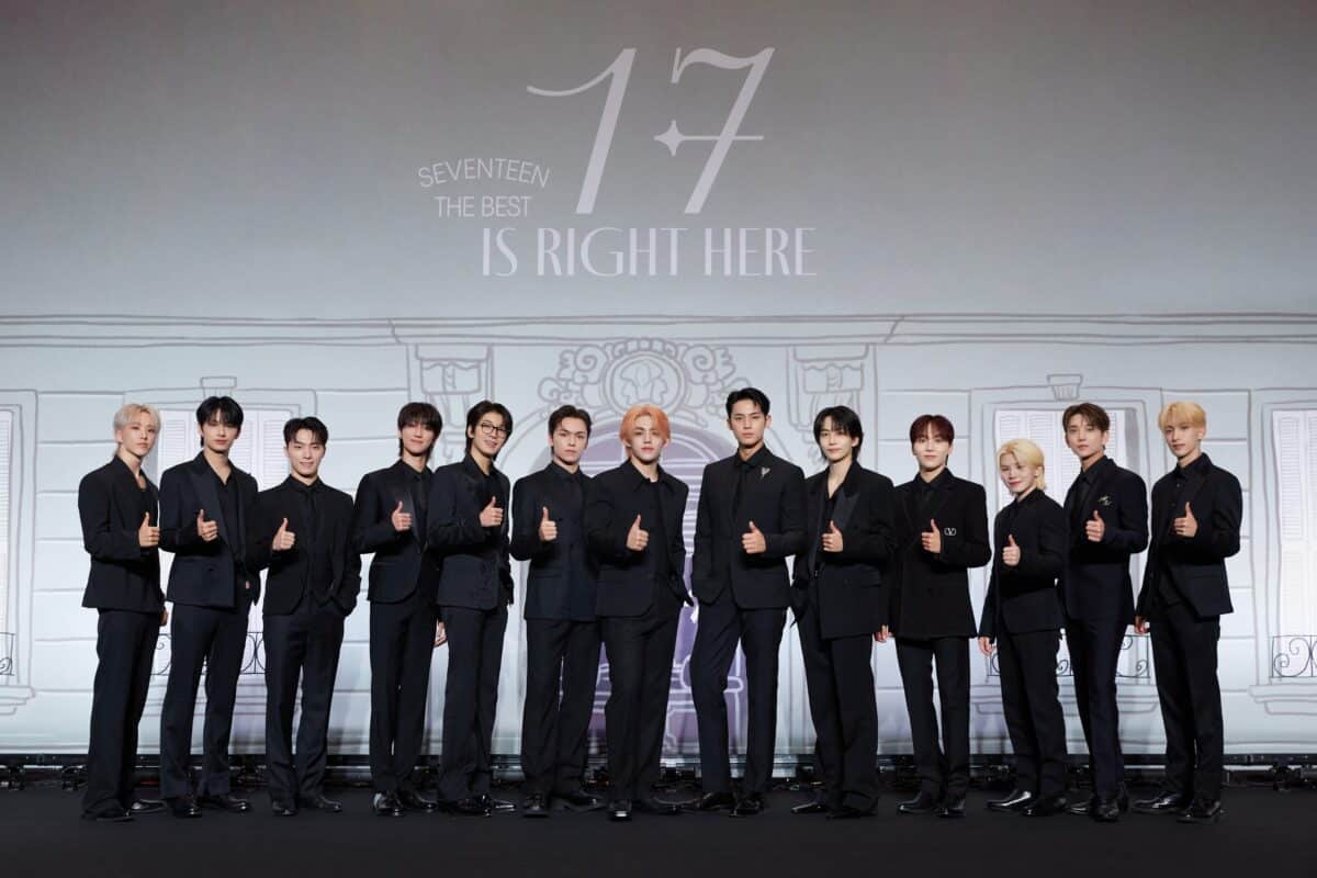 Seventeen members (from left) Hoshi, Jun, Dino, The8, Wonwoo, Vernon, S.Coups, Mingyu, Jeonghan, Seungkwan, Woozi, Joshua, and DK. Image: Courtesy of Pledis Entertainment