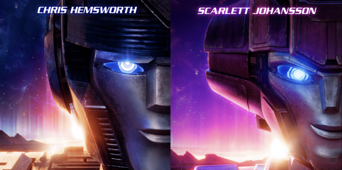 Chris Hemsworth and Scarlett Johansson's ‘Transformers One’ posters | Image: Paramount Pictures through Columbia Pictures