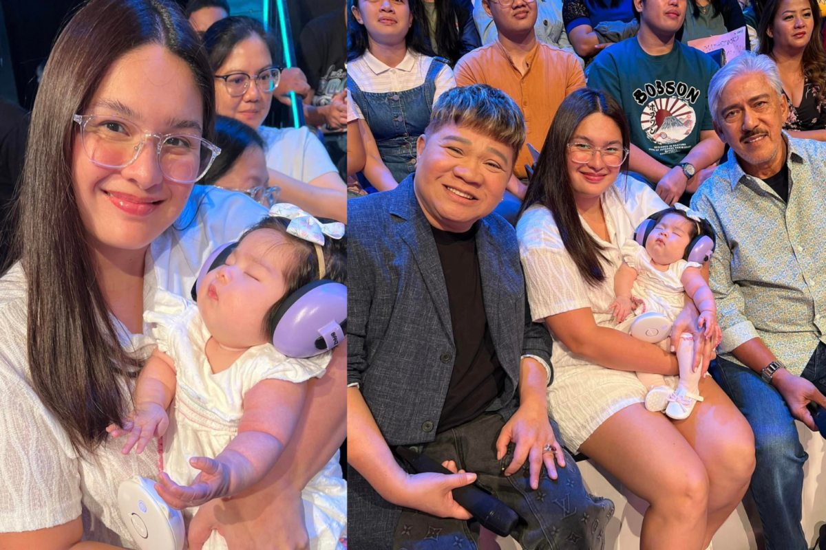 Pauleen Luna brings ‘Baby Mochi’ to ‘Eat Bulaga’ set for the first time. (From left) Pauleen Luna, Allan K, and Tito Sotto. Images: Facebook/TVJ
