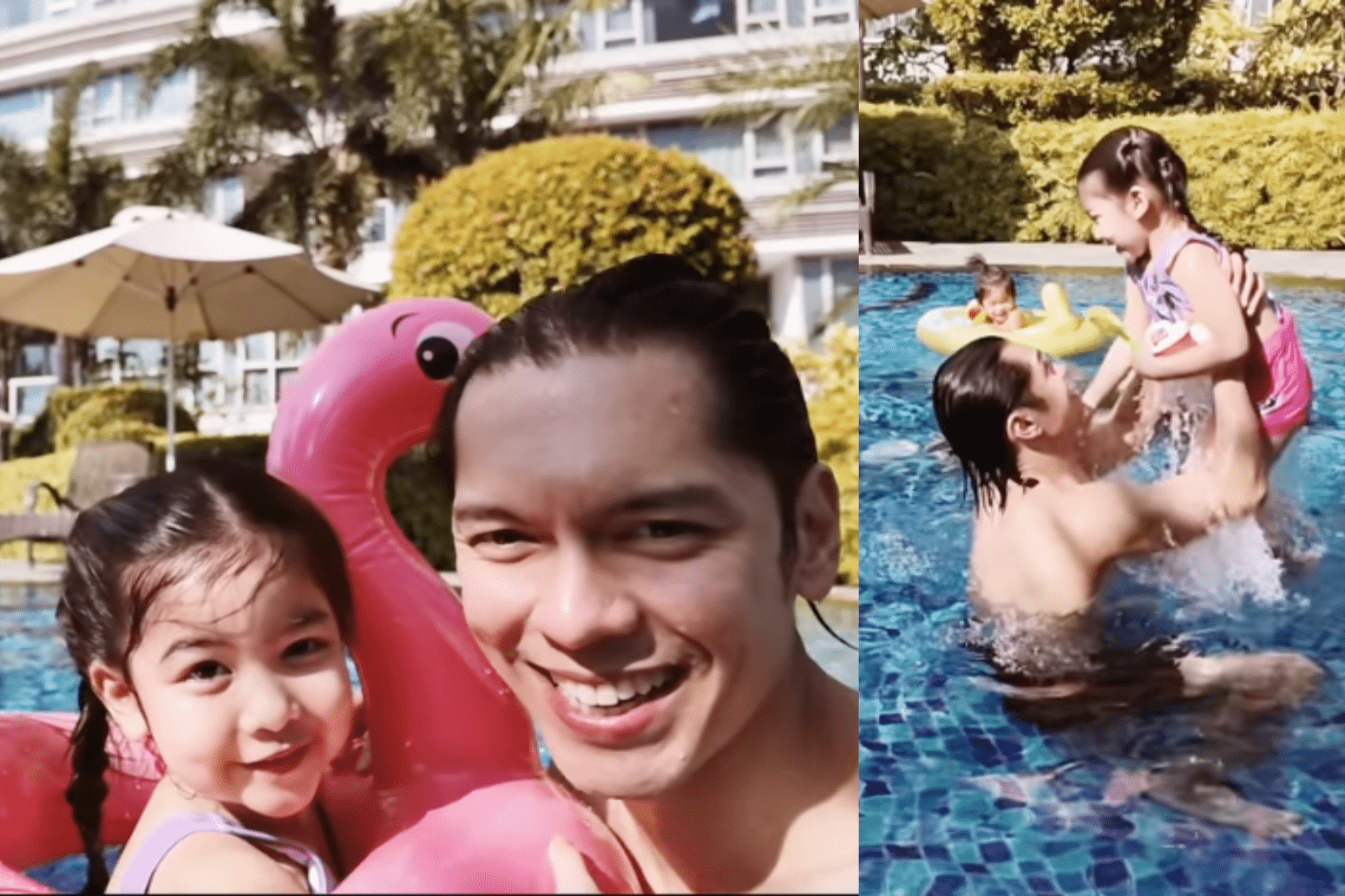 Carlo Aquino bonds with daughter Mithi in swim date