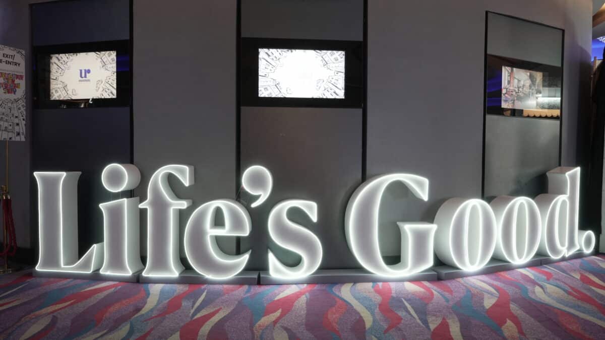 Life’s Good Slogan in the theater entryway